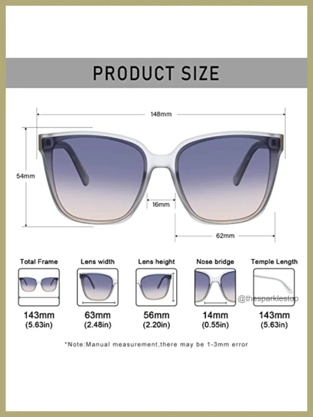 Retro Oversized Square Sunglasses UV400 Protection TR90 Lightweight